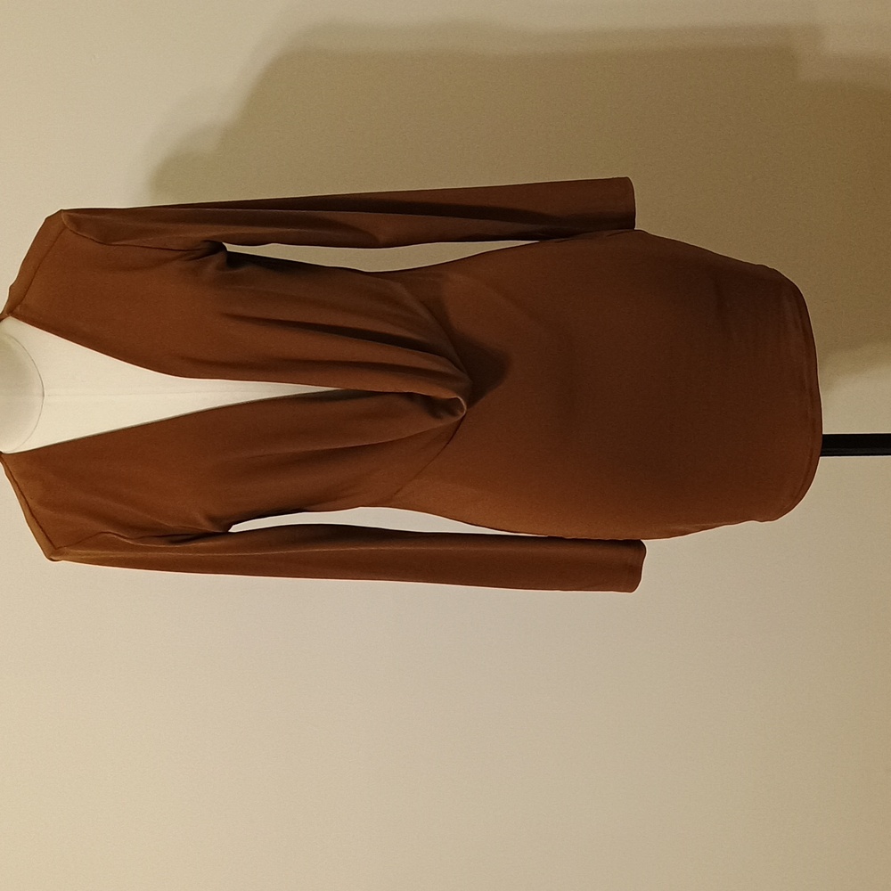 NWT Zara Brown Deep Plunge Dress Size L  Bodycon Mini